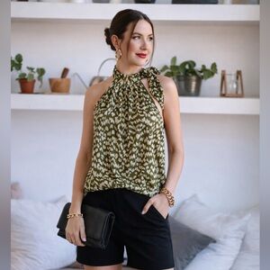 Nine Britton Olive Patterned Top Blouse NEW with tags Medium